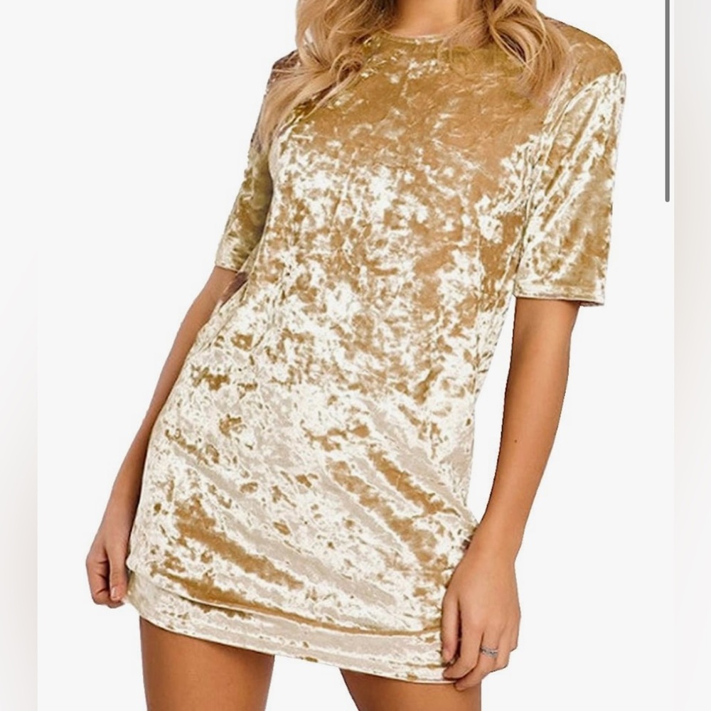 R.Vivimos Gold Velvet Tee Shirt Dress